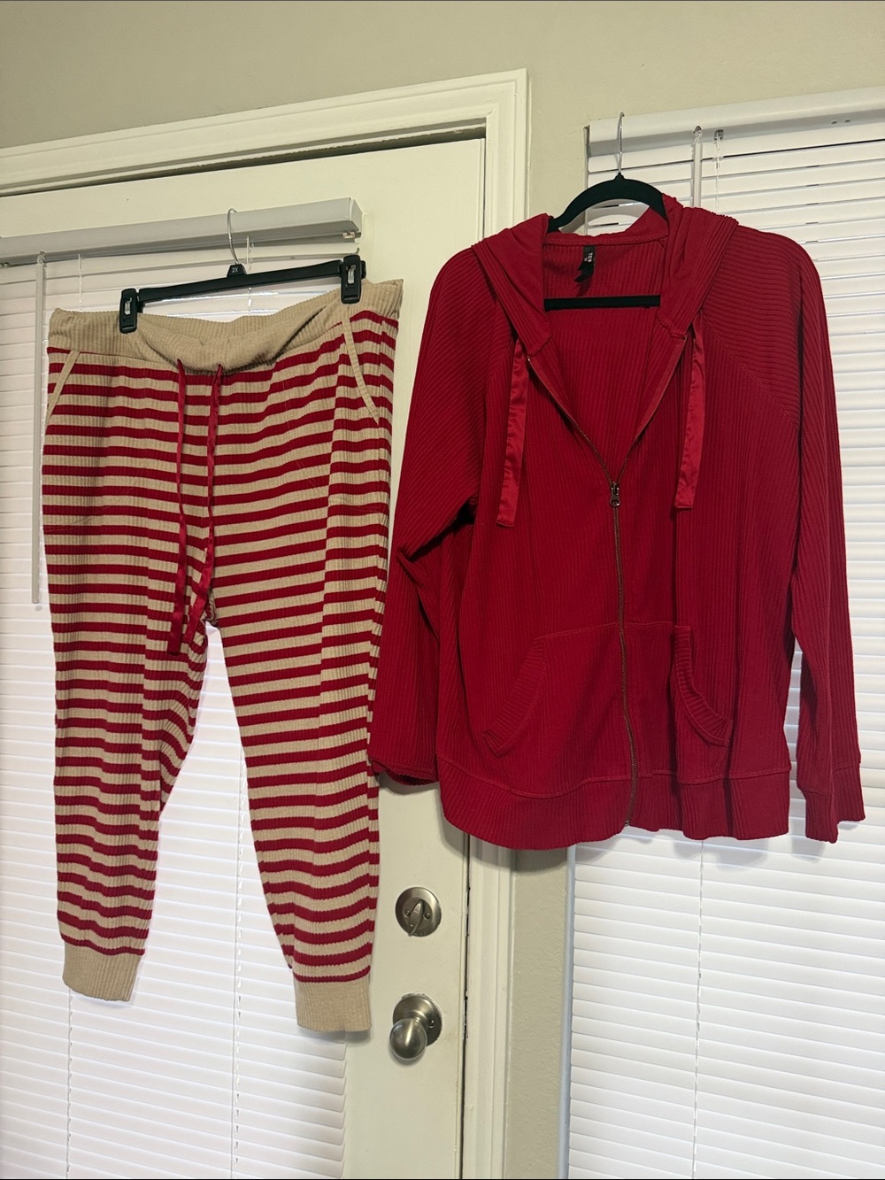 Torrid Red Ribbed Zip Hoodie & Red/Cream Striped Knit Lounge Pants